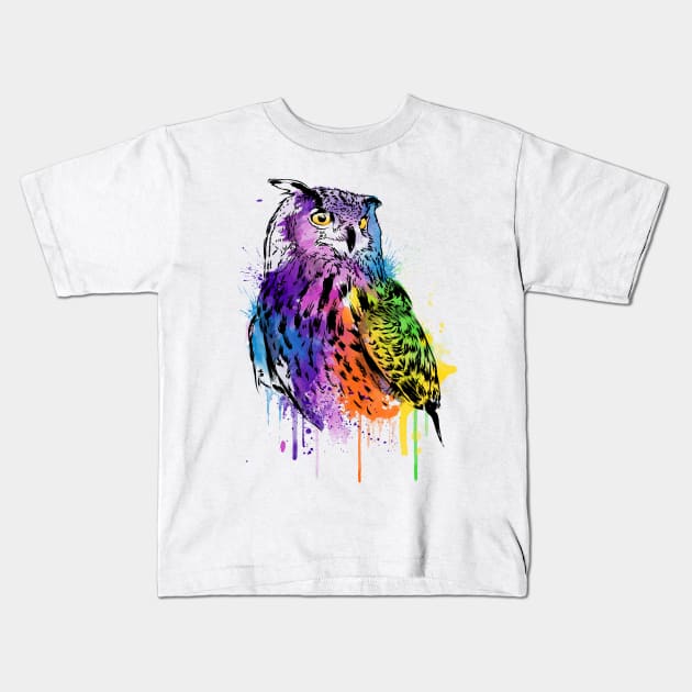 Owl Watercolor Kids T-Shirt by DrMonekers